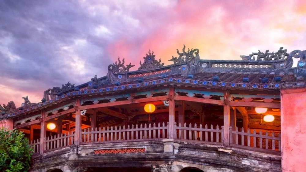 the Japanese Bridge glows with a warm golden hue